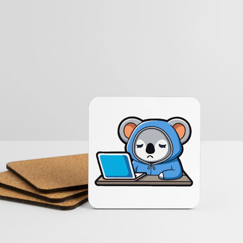 Un mignon koala hacker dort dans un sweat à capuche devant le PC Dessous de verre (lot de 4)