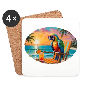 Papagei am Strand im Sonnenuntergang - Untersetzer (4er-Set) - Weiß - Vorne