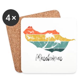 Madeira map outline Portugal holiday retro vintage - Coasters (set of 4) - white - Front