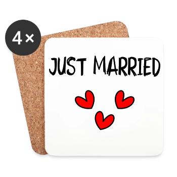 JUST MARRIED. Bachelorette party. VALENTINE'S DAY. COUPLE - Coasters (set of 4) - white - Front