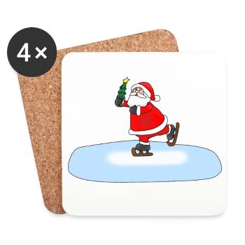 Père Noël patinant - Dessous de verre (lot de 4) - blanc - Devant