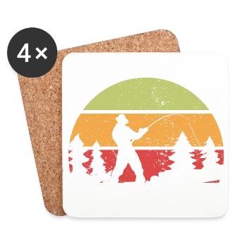 Fischer Retro Motiv mit Sonnenuntergang - Untersetzer (4er-Set) - Weiß - Vorne