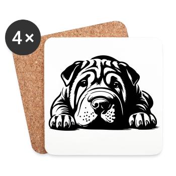 Shar Pei Kopf mit Pfoten - Untersetzer (4er-Set) - Weiß - Vorne