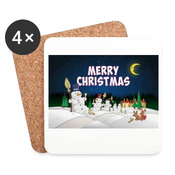 Affiche de joyeux Noël avec des bonhommes de neige - Dessous de verre (lot de 4) - blanc - Devant