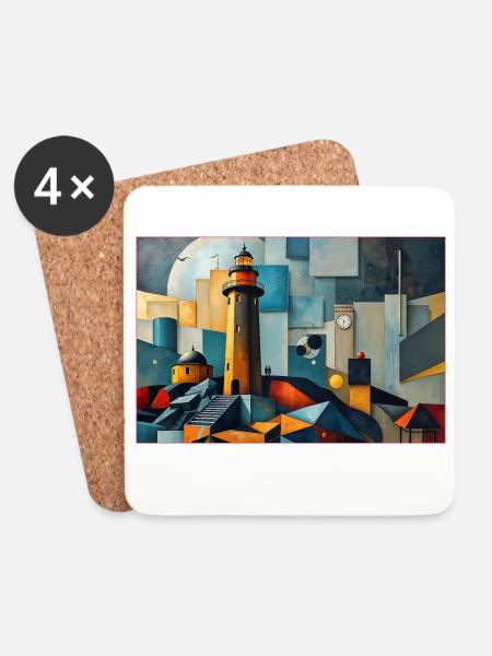 Leuchtturm der Zeit - Untersetzer (4er-Set) - Weiß