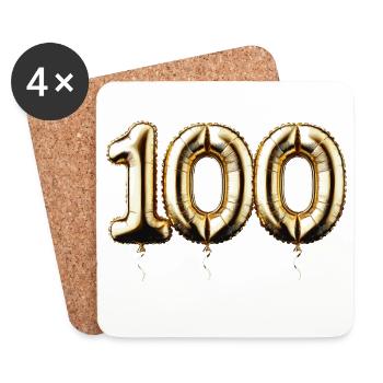 100 ans de ballon en or Feuille d’or Ballon cadeau - Dessous de verre (lot de 4) - blanc - Devant