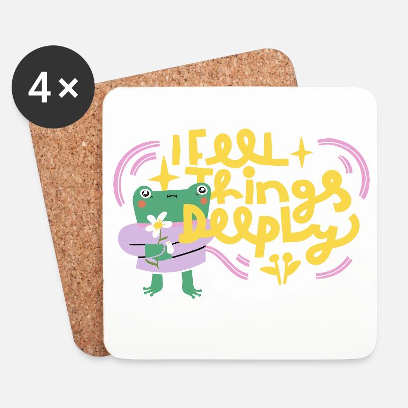 I Feel Things Deeply – Emotionaler Frosch - Untersetzer (4er-Set) - Weiß