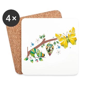 De la chenille au papillon - cycle de vie - Dessous de verre (lot de 4) - blanc - Devant