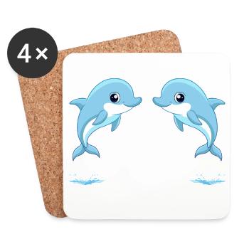 Two baby blue twin dolphins jumping - Coasters (set of 4) - white - Front