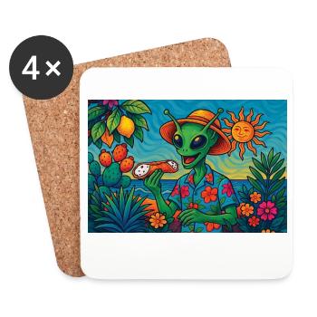 Alien in Sizilien mit Cannolo Lustige Pop Art - Untersetzer (4er-Set) - Weiß - Vorne