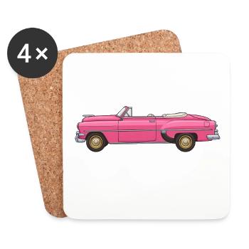 Voiture cabriolet rose vintage rétro - Dessous de verre (lot de 4) - blanc - Devant