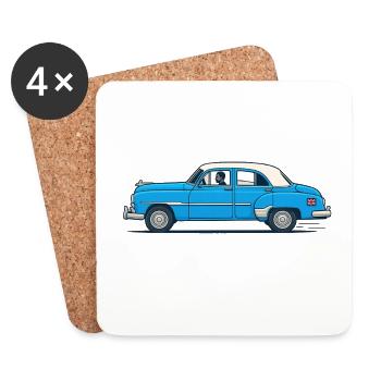 Oldtimer in London in Blau und Weiß - Untersetzer (4er-Set) - Weiß - Vorne