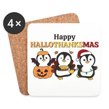Happy Hallothanksmas Penguin Christmas Penguins - Coasters (set of 4) - white - Front