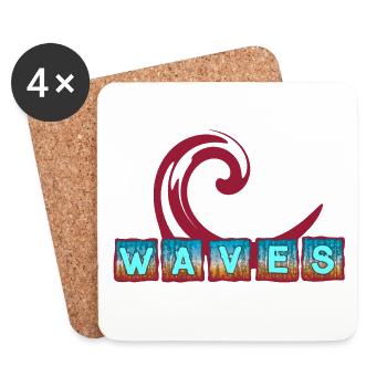 Art abstrait des vagues de l'océan - design de surfeur - Dessous de verre (lot de 4) - blanc - Devant