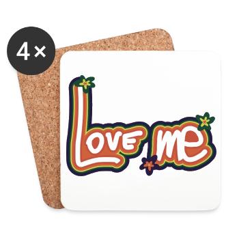 Design Love Me coloré avec des accents floraux - Dessous de verre (lot de 4) - blanc - Devant