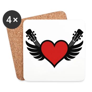 Coeur avec piano à queue et guitares - Dessous de verre (lot de 4) - blanc - Devant
