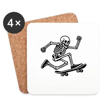 Skateboard squelette en mouvement - Dessous de verre (lot de 4) - blanc - Devant
