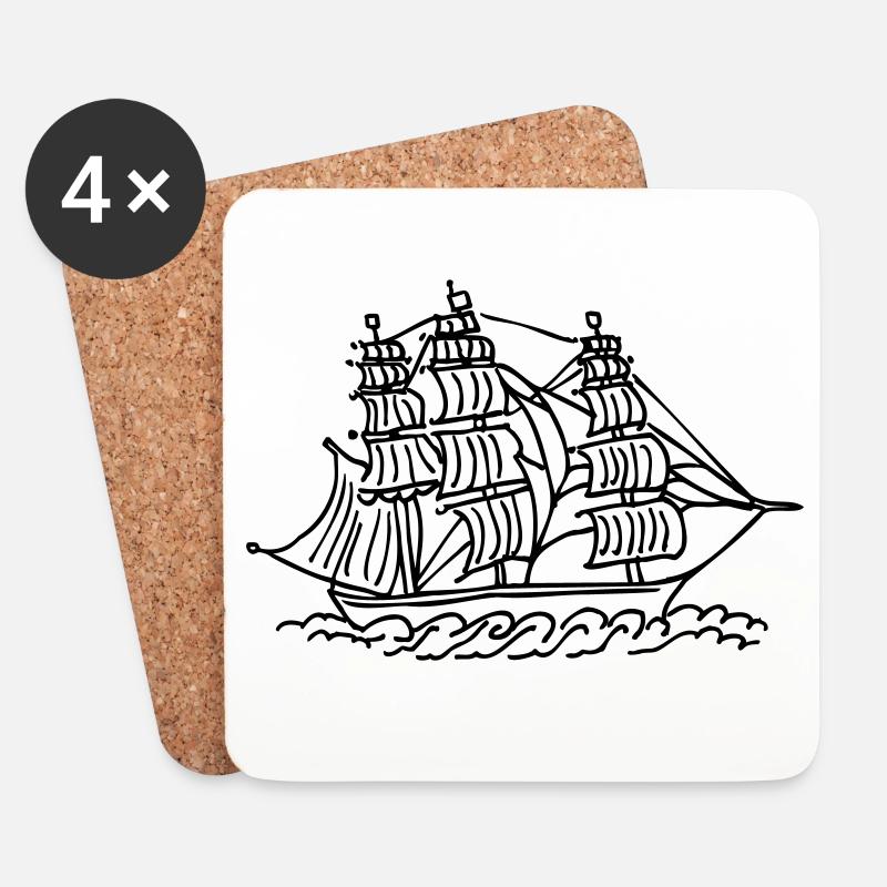 Schiff - Untersetzer (4er-Set) - Weiß