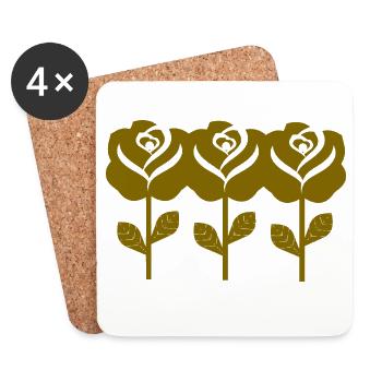Graphic Golden Roses Pattern - Coasters (set of 4) - white - Front