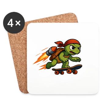 Tortue fusée sur skateboard - Dessous de verre (lot de 4) - blanc - Devant