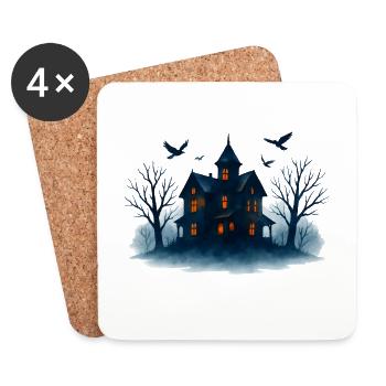 Blue Haunted House in the Moonlight - Coasters (set of 4) - white - Front