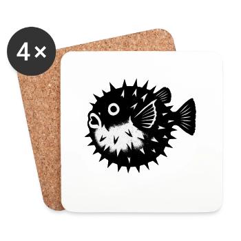 Contrast Puffer Fish with Spines - Coasters (set of 4) - white - Front