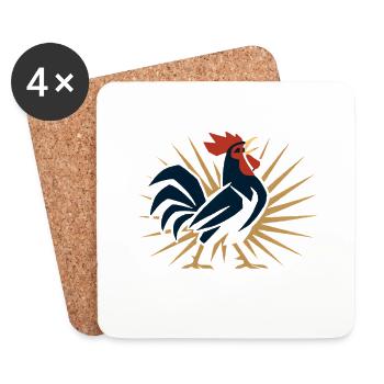 Coq Soleil Folk Art - Dessous de verre (lot de 4) - blanc - Devant