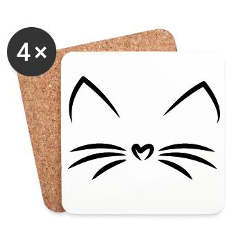 Katze Katzengesicht Katzenfreund - Untersetzer (4er-Set) - Weiß - Vorne