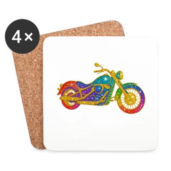 Glittering rainbow motorcycle - Coasters (set of 4) - white - Front