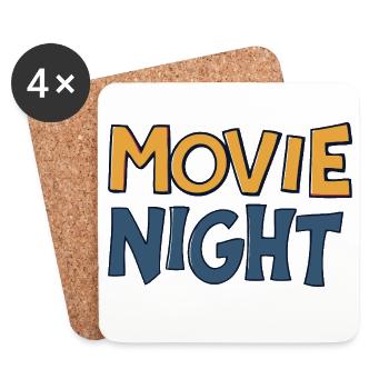 Movie Night Colorful Typographic Drawing - Coasters (set of 4) - white - Front