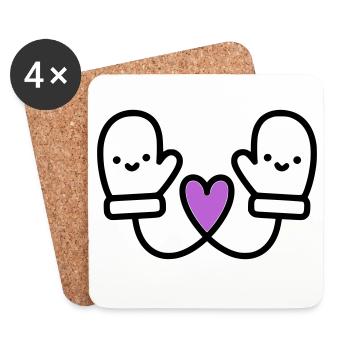 Gants mignons avec cœur | L’amour de l’hiver - Dessous de verre (lot de 4) - blanc - Devant
