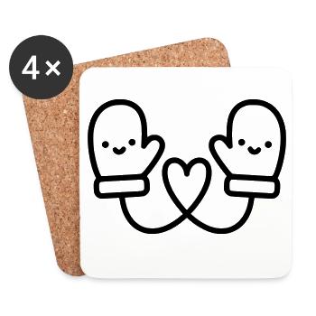 Gants mignons avec cœur | L’amour de l’hiver - Dessous de verre (lot de 4) - blanc - Devant