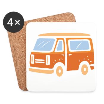 Retro Camper Van Cartoon Illustration - Coasters (set of 4) - white - Front