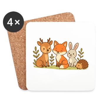 Amis de la forêt : Renard-cerf Lièvre - Dessous de verre (lot de 4) - blanc - Devant