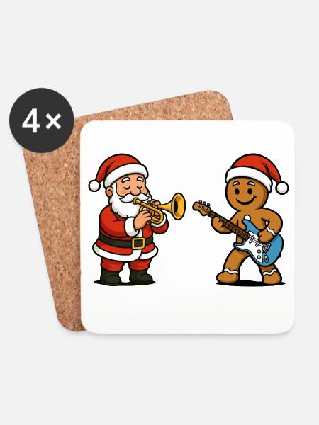 Weihnachtsmusik-Duett Santa Musiker - Untersetzer (4er-Set) - Weiß