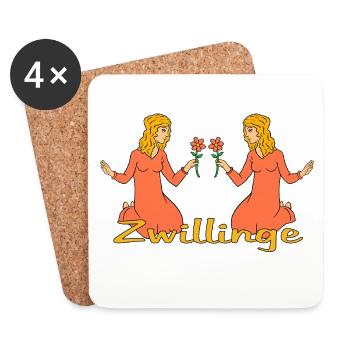 Sternzeichen Zwillinge mit einer Blume - Untersetzer (4er-Set) - Weiß - Vorne