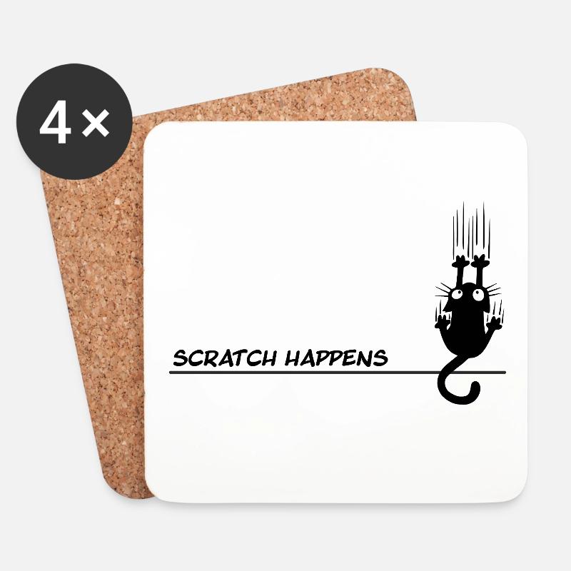 Scratch Happens – Lustiges Katzen Wortspiel - Untersetzer (4er-Set) - Weiß