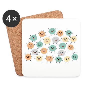 Kawaii Micro Balls Pattern - Coasters (set of 4) - white - Front