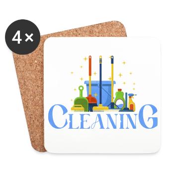Colorful Cleaning Tool Illustration - Coasters (set of 4) - white - Front