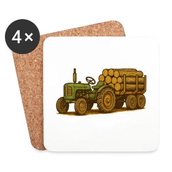 Green tractor with timber bed - Coasters (set of 4) - white - Front