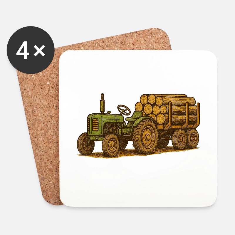 Grüner Traktor mit Holzbett - Untersetzer (4er-Set) - Weiß