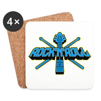 Rock'n'Roll-Gitarre und Drumsticks 3D-Logo - Untersetzer (4er-Set) - Weiß - Vorne