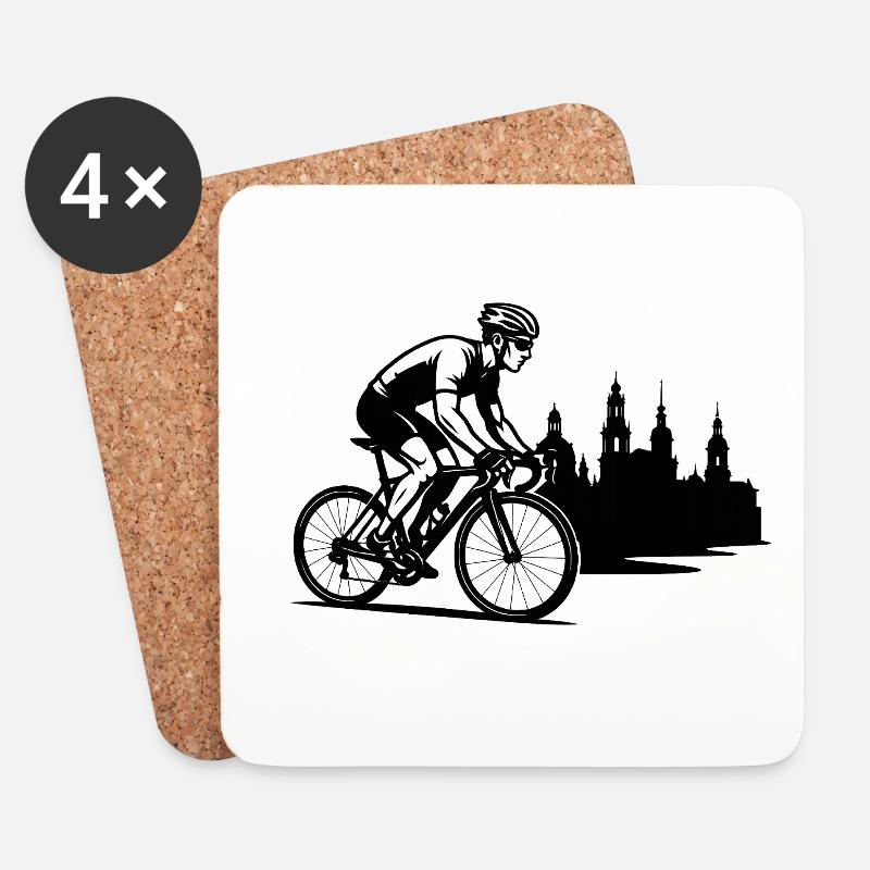 Rennradfahrer vor Dresdner Skyline - Untersetzer (4er-Set) - Weiß
