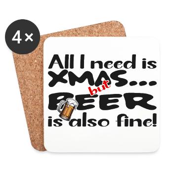 Funny Christmas Saying – Xmas & Beer Humor - Coasters (set of 4) - white - Front