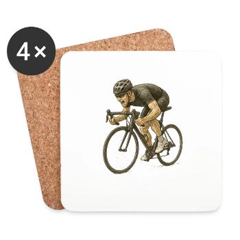 Racing Cyclist in Action Illustration - Coasters (set of 4) - white - Front