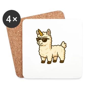 Alpaga cool avec corne de licorne - Dessous de verre (lot de 4) - blanc - Devant