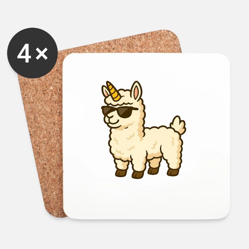 Coole Alpaka mit Einhornhorn - Untersetzer (4er-Set) - Weiß
