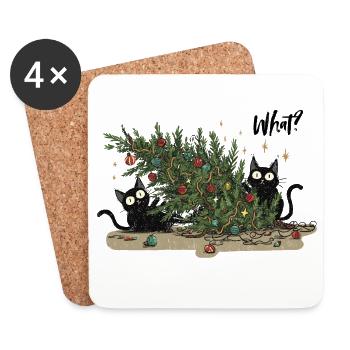 Chaotic Christmas Cats – Funny XMAS Cats - Coasters (set of 4) - white - Front