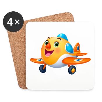 Süßes Kinderflugzeug Cartoon – Flugzeug - Untersetzer (4er-Set) - Weiß - Vorne