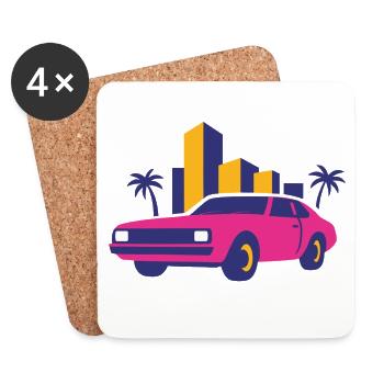 Retro Neon Skyline Limousine - Coasters (set of 4) - white - Front